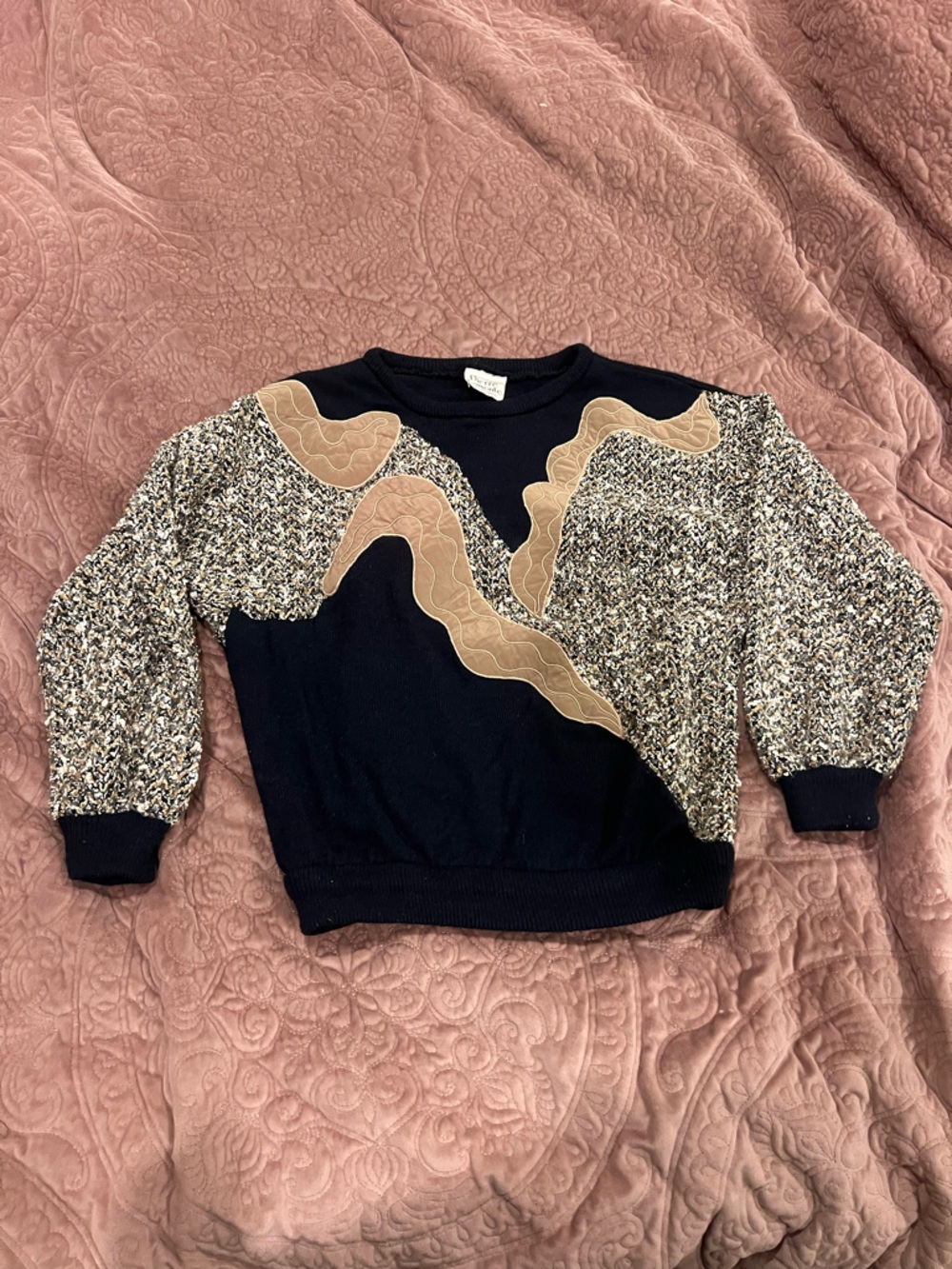 Pierre Balmain Black Sweater with Tan Wave Accents